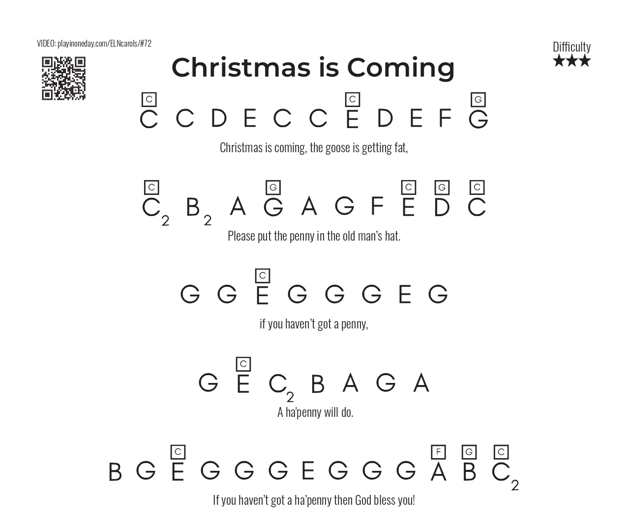 Christmas is Comming letter notes piano